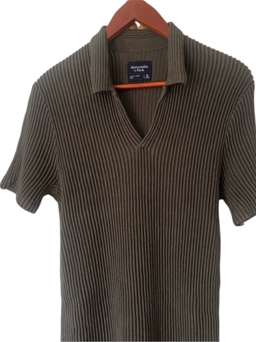 Women Abercrombie & Fitch Olive Ribbed Short-Sleeve Polo